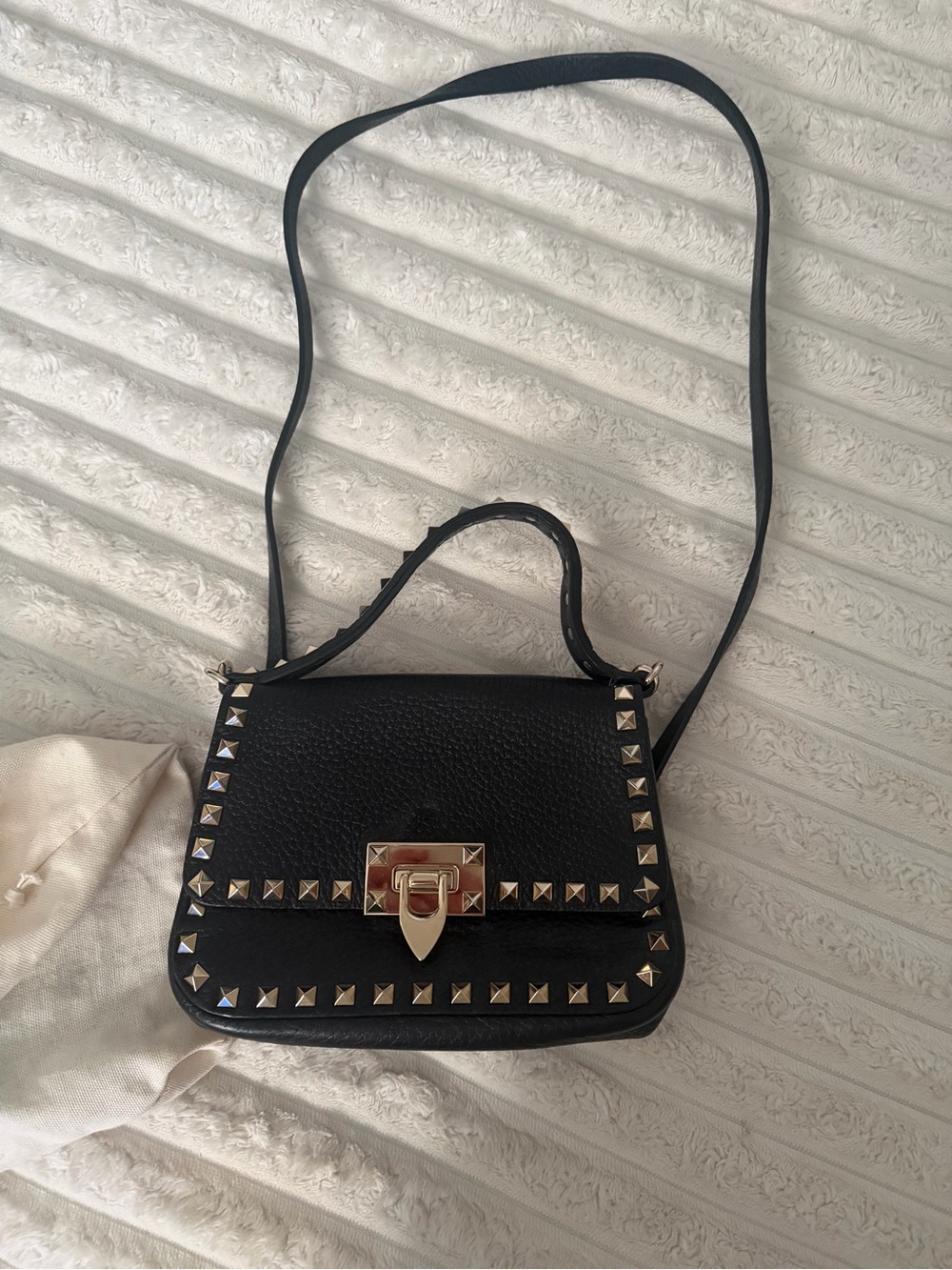 Valentino Black Studded Leather Crossbody with Gold Hardware